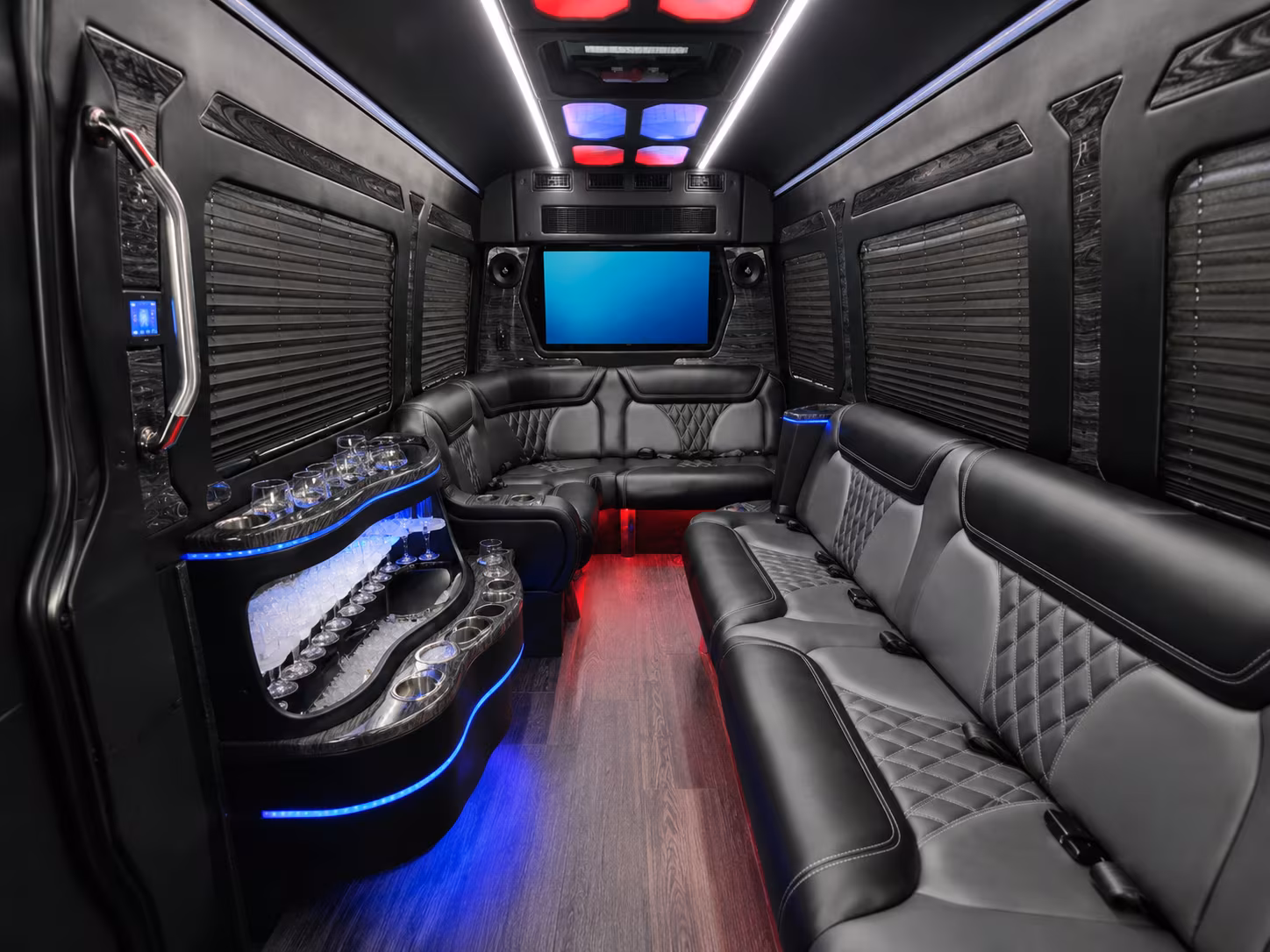 allen 50 passenger party bus inside
